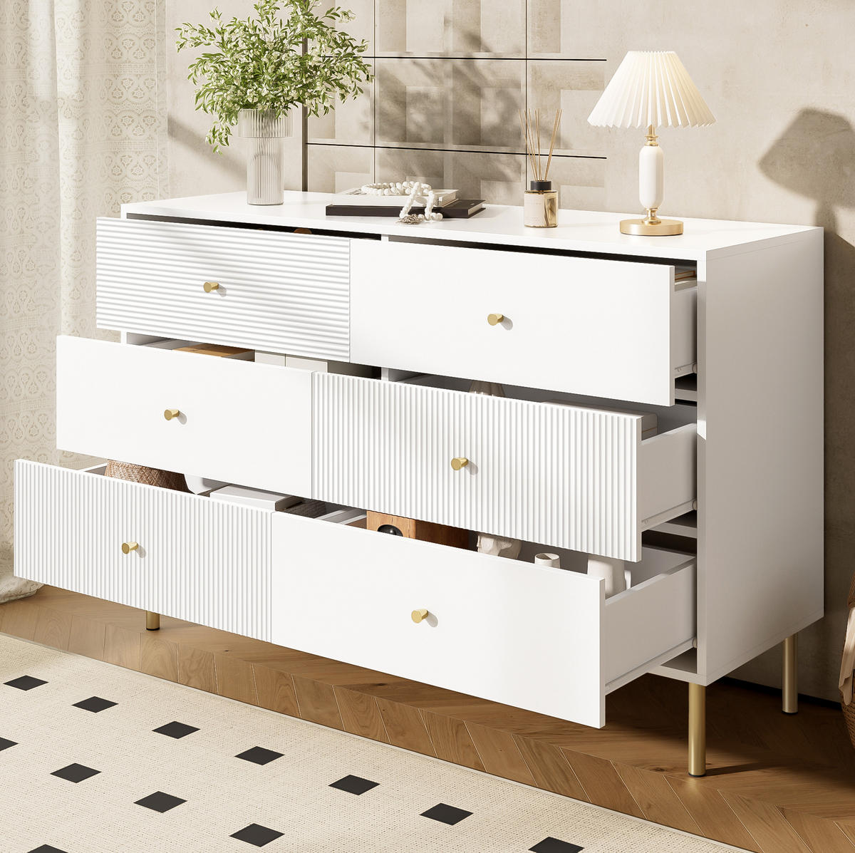 KOMMODE 120/40/78 cm aus MDF mit 6 Schubladen Weiß - Weiß, Holzwerkstoff (120/78/40cm) - Modenvie