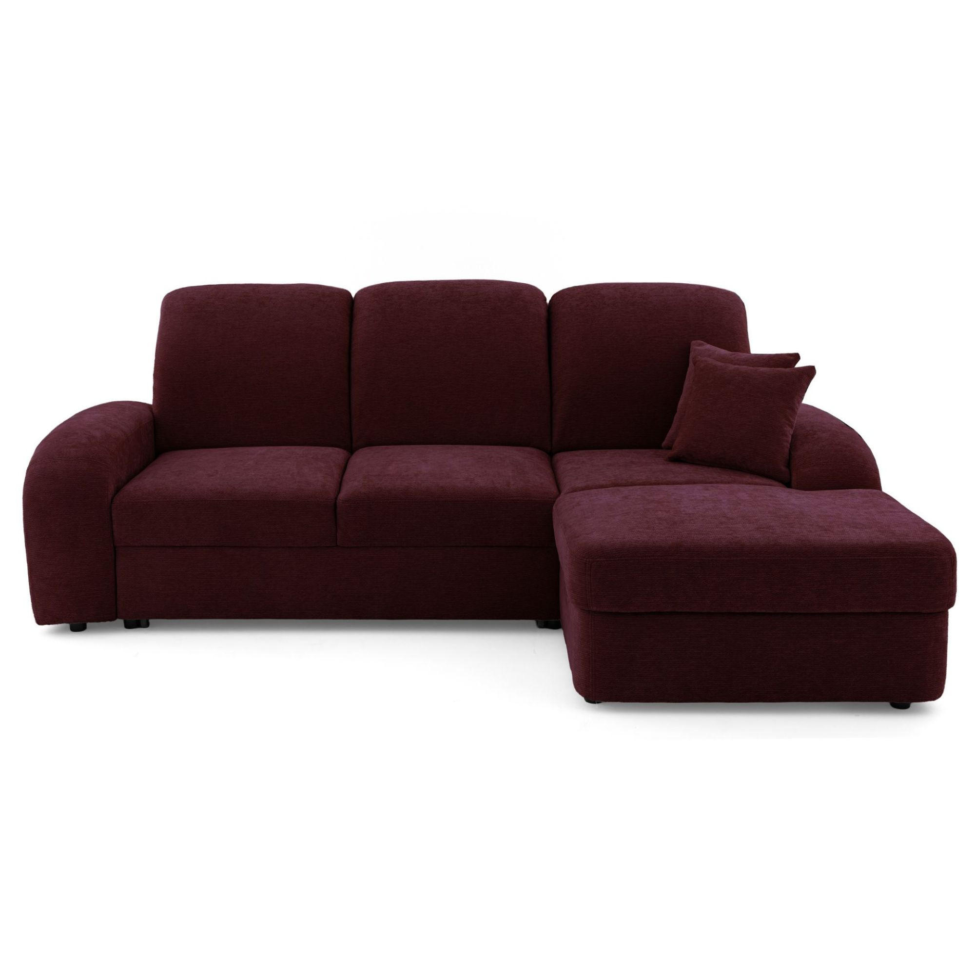 ECKSOFA VIBE S Rechts mit Schlaffunktion 130x202 Chenille Bordeaux - Bordeaux/Schwarz, Holz/Kunststoff (156/255cm) - Muffo