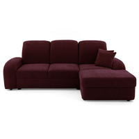 ECKSOFA VIBE S Rechts mit Schlaffunktion 130x202 Chenille Bordeaux - Bordeaux/Schwarz, Holz/Kunststoff (156/255cm) - Muffo
