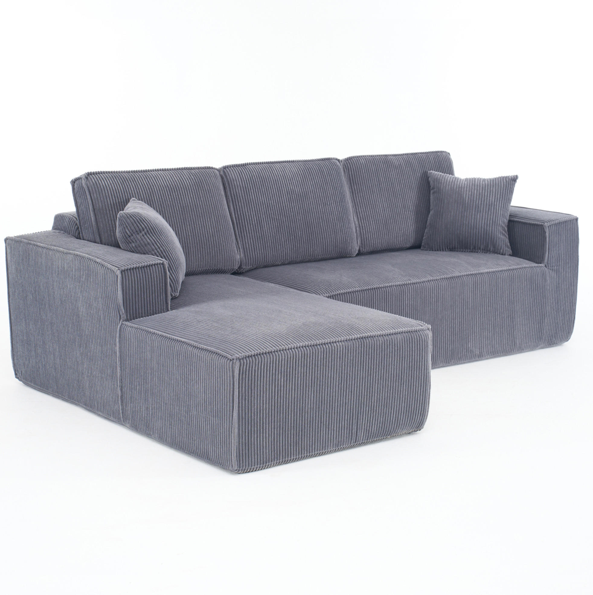 ECKSOFA 235/128/60 cm grau aus Cord mit Chaiselongue - Grau, Textil (128/235cm) - OKWISH