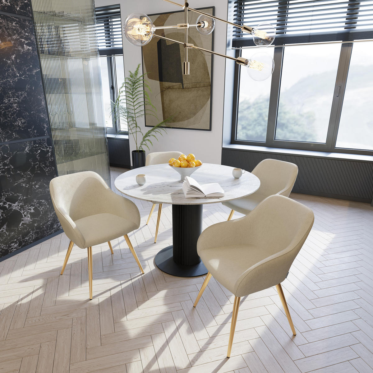 ESSZIMMERSTUHL 4er Set Marilyn 58 x 62 x 82 cm creme/gold - Goldfarben/Creme, Kunststoff (62/82/58cm) - tectake