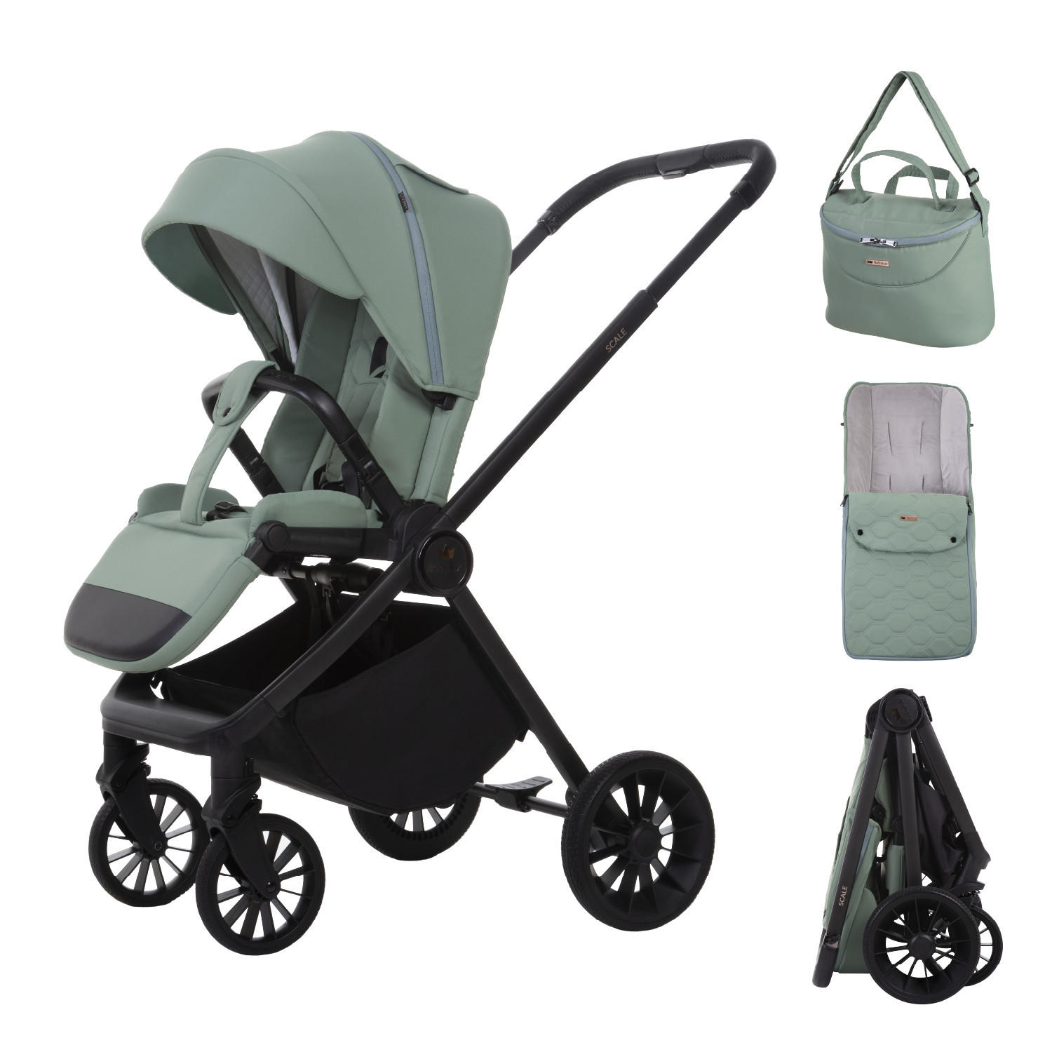 BUGGY Scale, Klein und Leicht, Teleskopische Führung, Kompakt Faltbar, Wickeltasche, Reisetasche - Dunkelgrün/Schwarz, Textil/Metall (58/100cm) - BabyLux