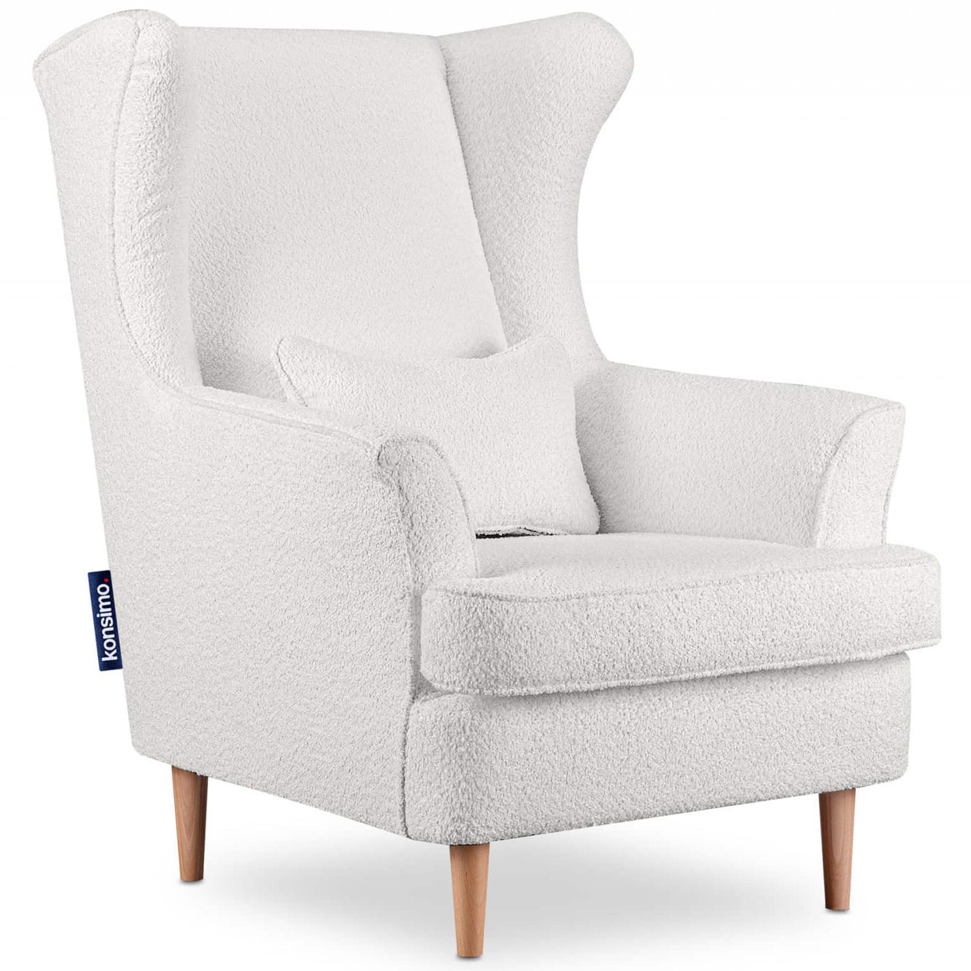 OHRENSESSEL STRALIS inklusive dekorativem Kissen, Weiß - Weiß, Textil (82/108/80cm) - KONSIMO®