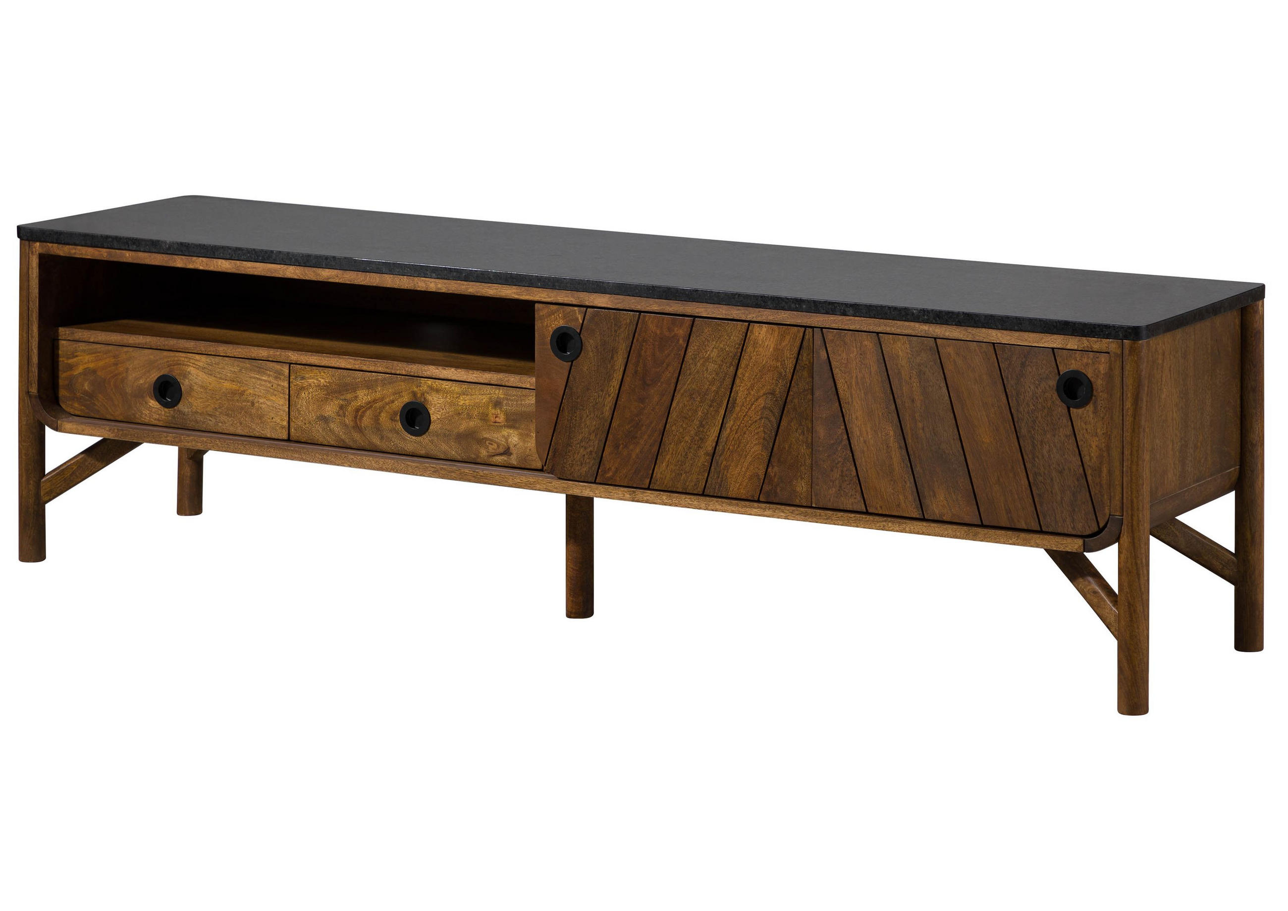 TV-BOARD Mango 180x45x50 braun geölt / dunkler Granit LOS ANGELES #102 - Braun, Holz (180/50/45cm) - Massivmoebel24