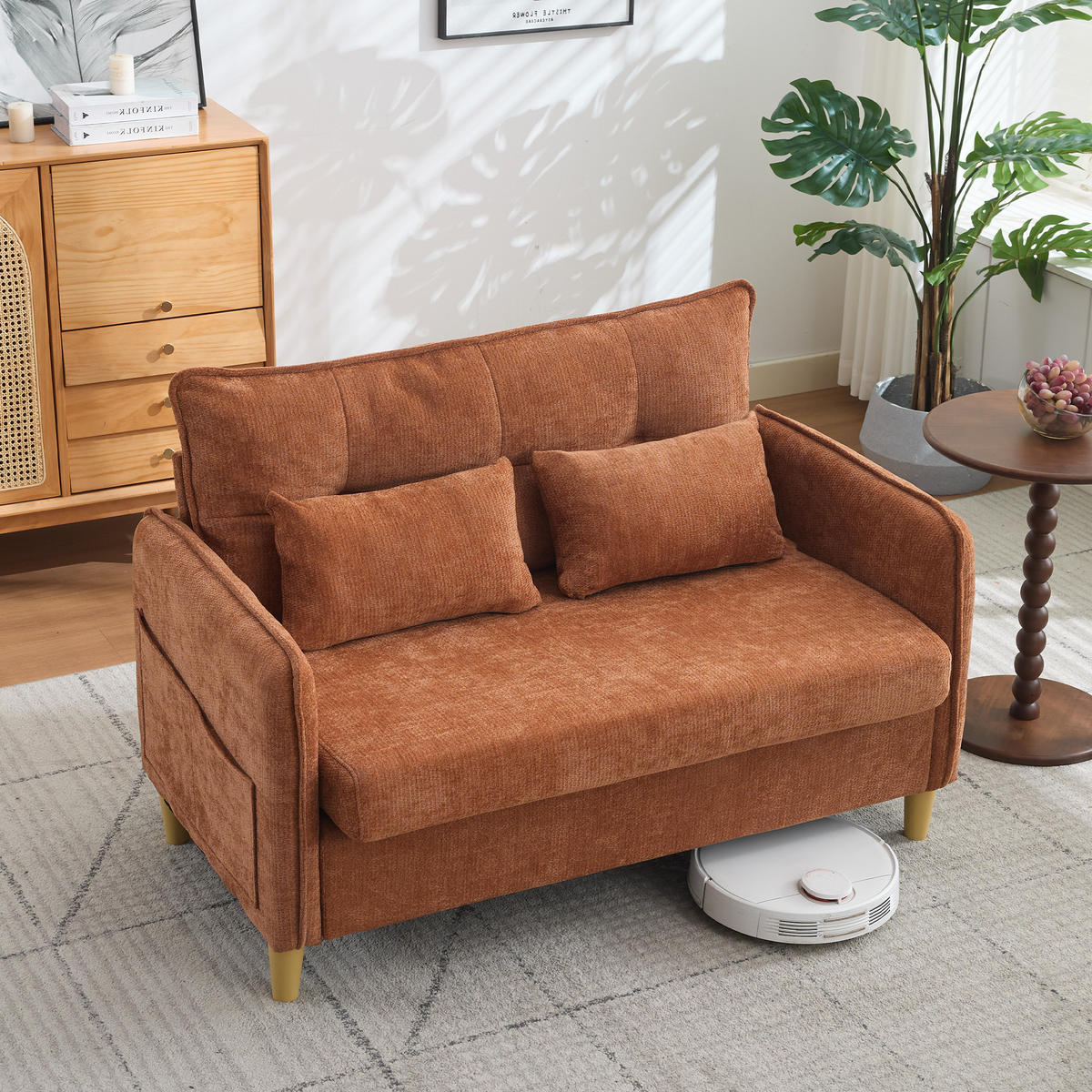 SCHLAFSOFA 127/75.5/83 cm Braun mit Armlehnen und Seitentaschen - Braun, Textil (75.5/83/127cm) - Oxeza