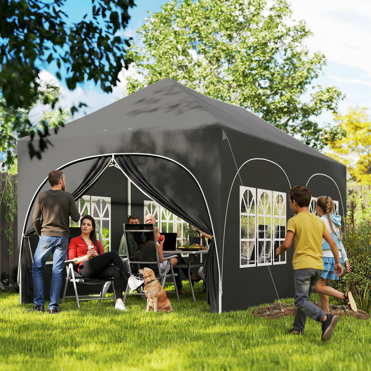 POP-UP-FALTZELT, 6×3m, dunkelgrau - Grau, Metall (300/315/598cm) - Vallsero
