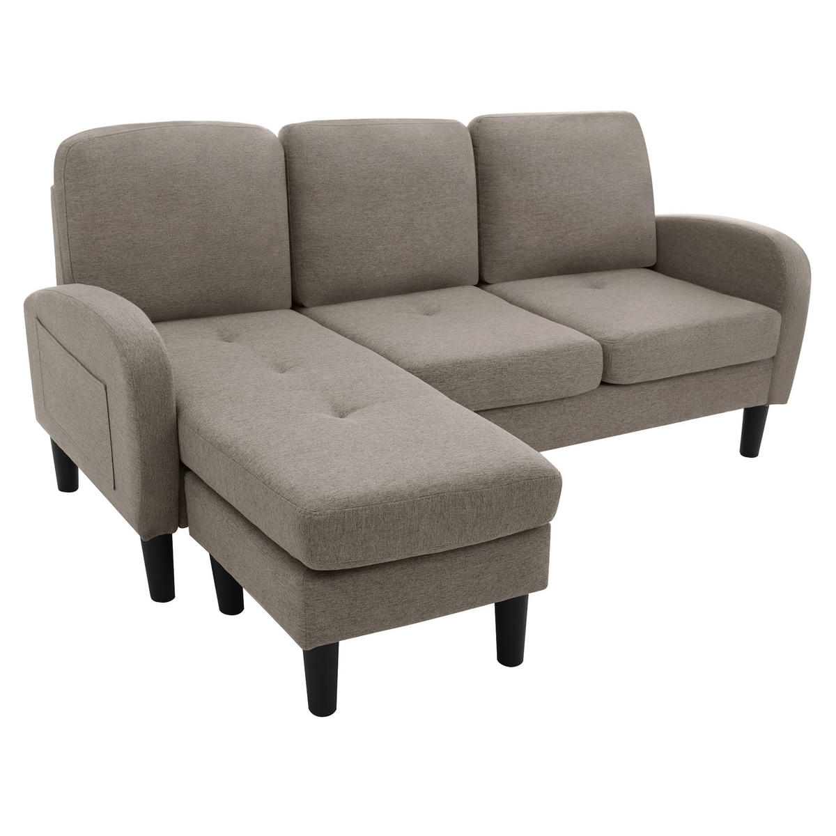ECKSOFA L-Form mit Chaiselongue 166/118/77 cm Atmungsaktiver Baumwoll-Leinenstoff Kunststoffbeine - Dunkelgrau, Kunststoff (166/118cm) - OKWISH