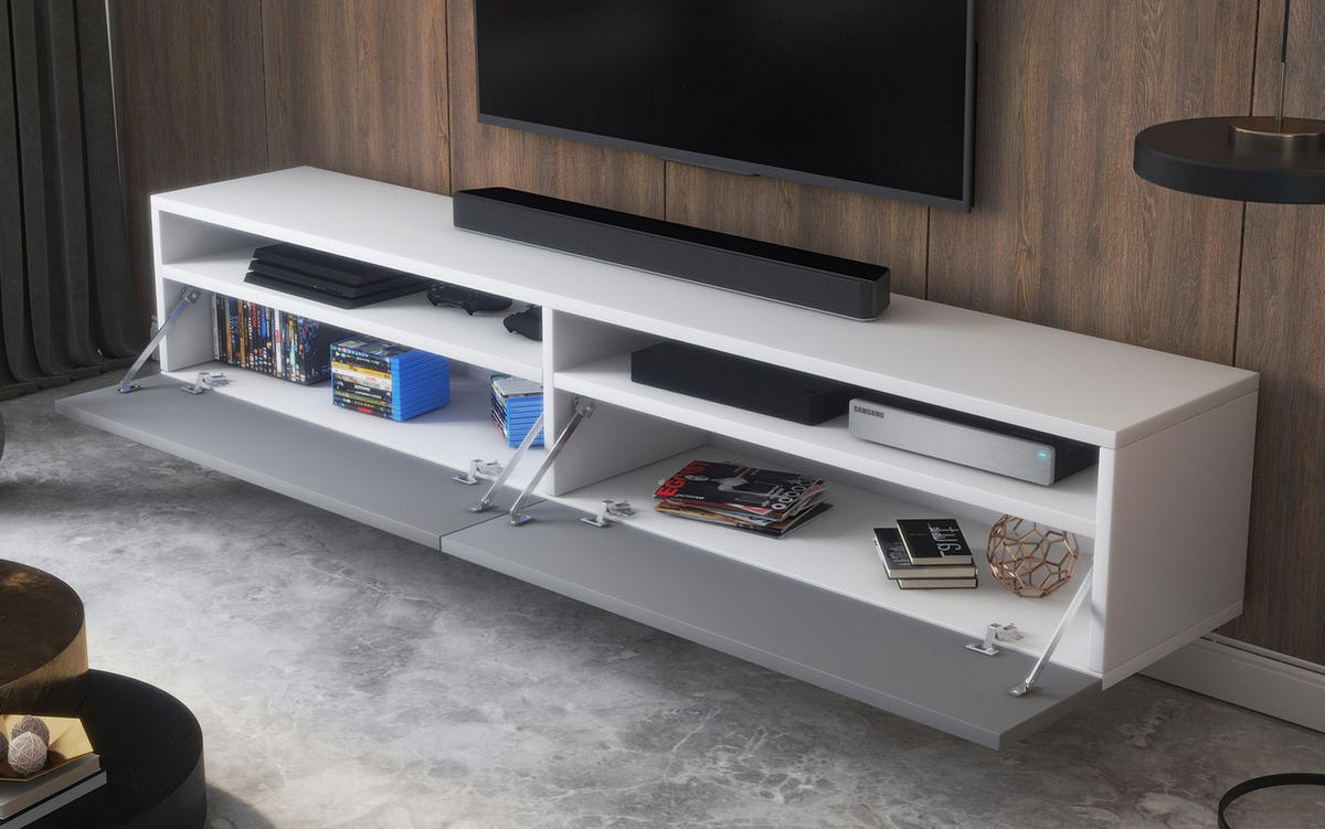 TV-LOWBOARD Rednaw Weiß Matt/Grau Hochglanz mit LED, 180/30/31 cm - Weiß/Grau, Holzwerkstoff (180/30/31cm) - Selsey