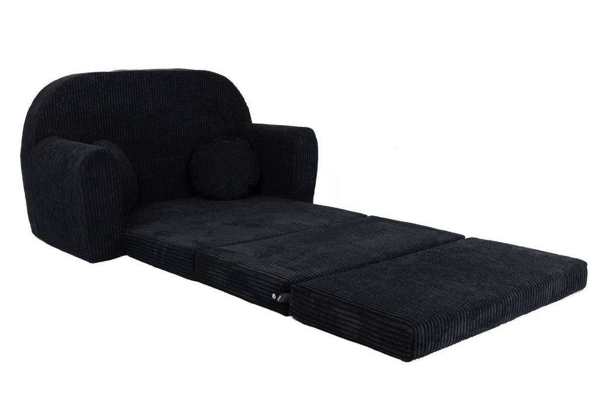 KINDERSOFA MIT VERLÄNGERUNG aus Kuschel-Cord in Schwarz - Schwarz, Textil (100/60/50cm) - Fortisline