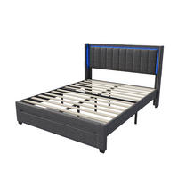 POLSTERBETT 180x200 cm LED 2 USB Stauraum Lattenrost grau - Grau, Holz (180/200cm) - LEBENLANG