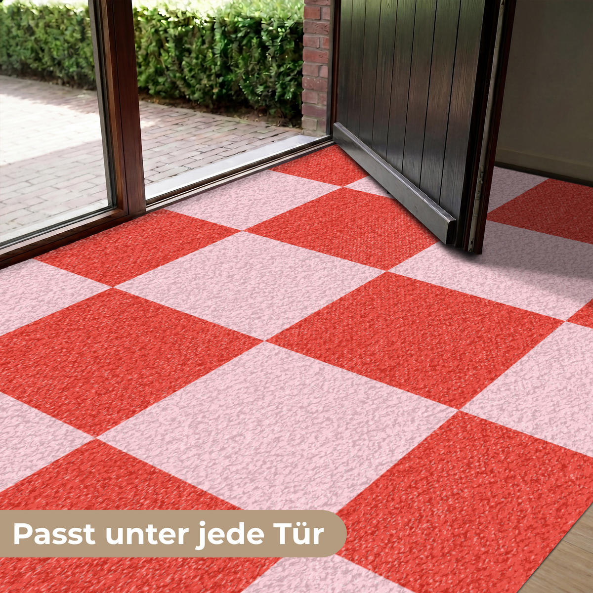 FUSSMATTE Schachbrettmuster - Rot - Rosa - Würfel Türmatte 180x120 cm - Rot, Kunststoff (180/120cm) - MuchoWow