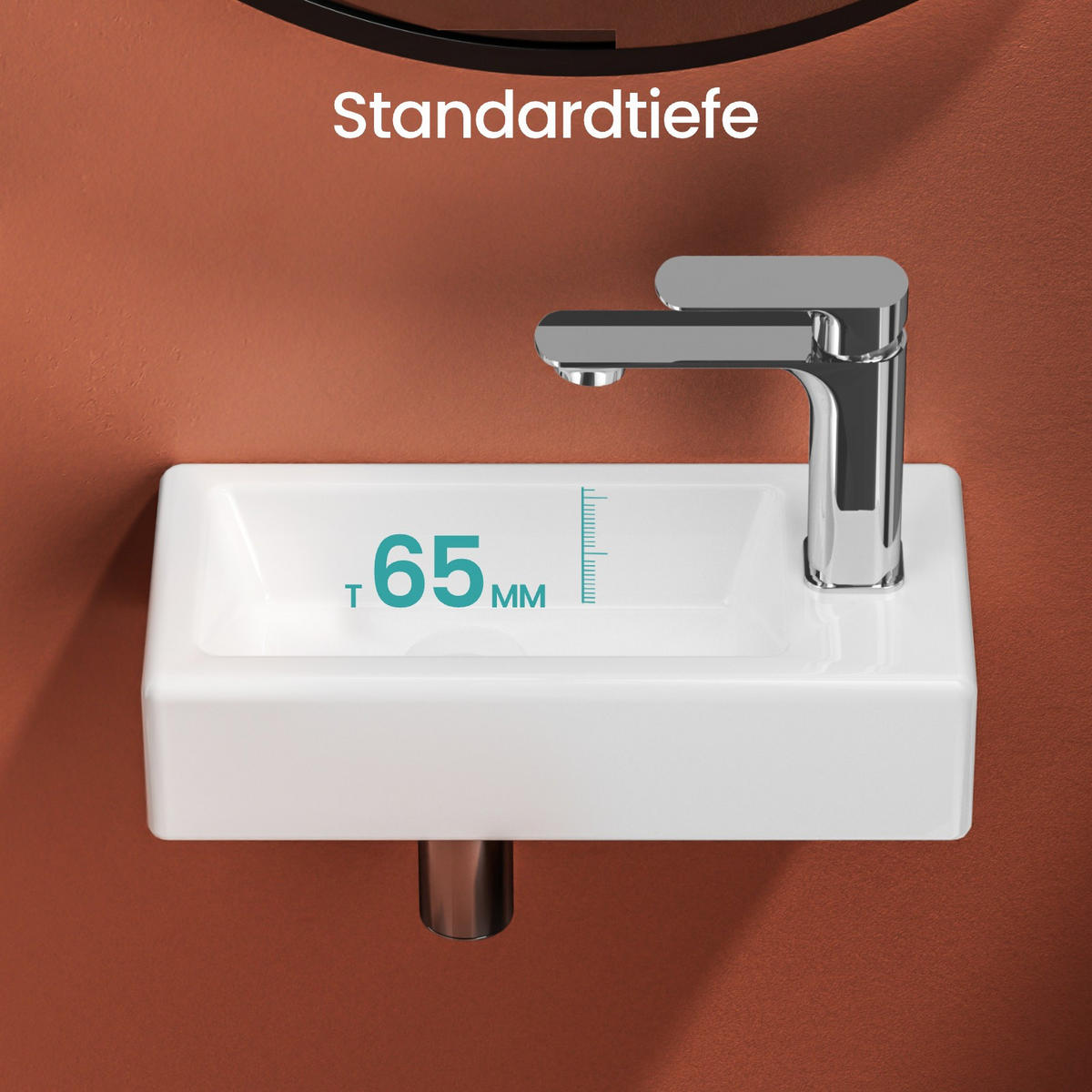 HANDWASCHBECKEN mit pflegeleichter Oberfläche, 1 Hahnloch Weiß 36,5 / 18 / 9 cm - Weiß Hochglanz, Keramik (18/9/36.5cm) - EMKE