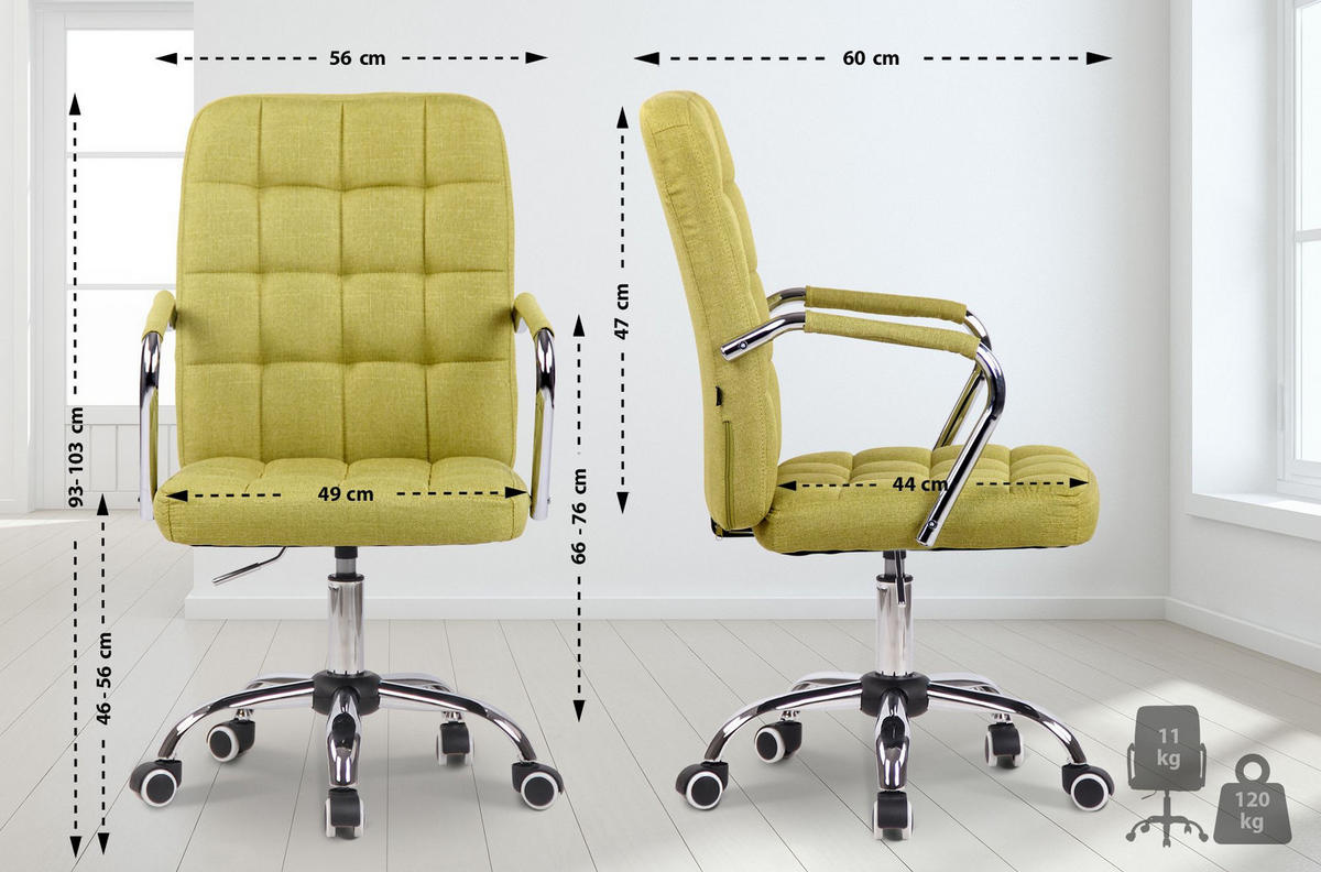 DREHSTUHL Stoff grün - Chromfarben/Grün, Textil/Metall (56/93/60cm) - CLP