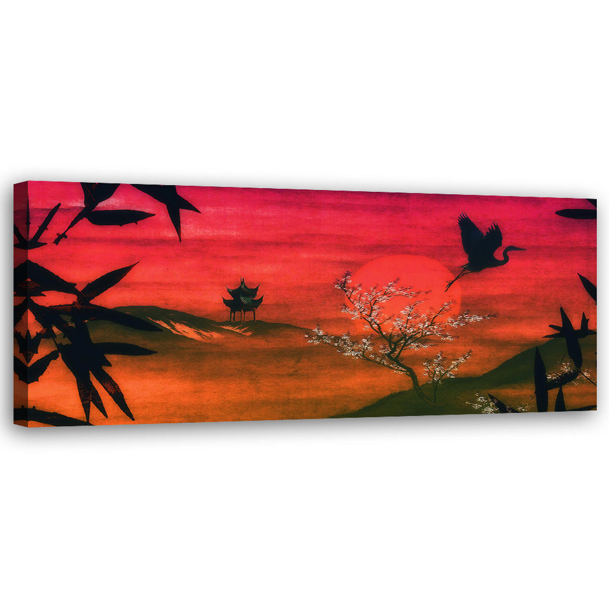 WANDBILD rote landschaft in japan - Pink, Textil (90/30cm) - Feeby