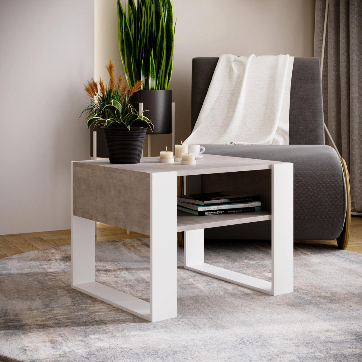 COUCHTISCH KARO 65 - Multicolor/Weiß, Holz (53.6/65/45cm) - Mat-Haus