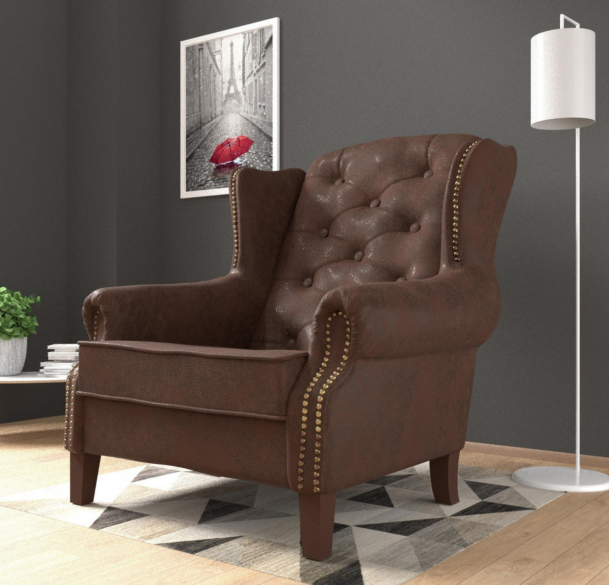 CHESTERFIELD-SESSEL Anton Braun Microfaser Vintageoptik - Braun, Holz/Textil (102/102/93cm) - S-Style Möbel