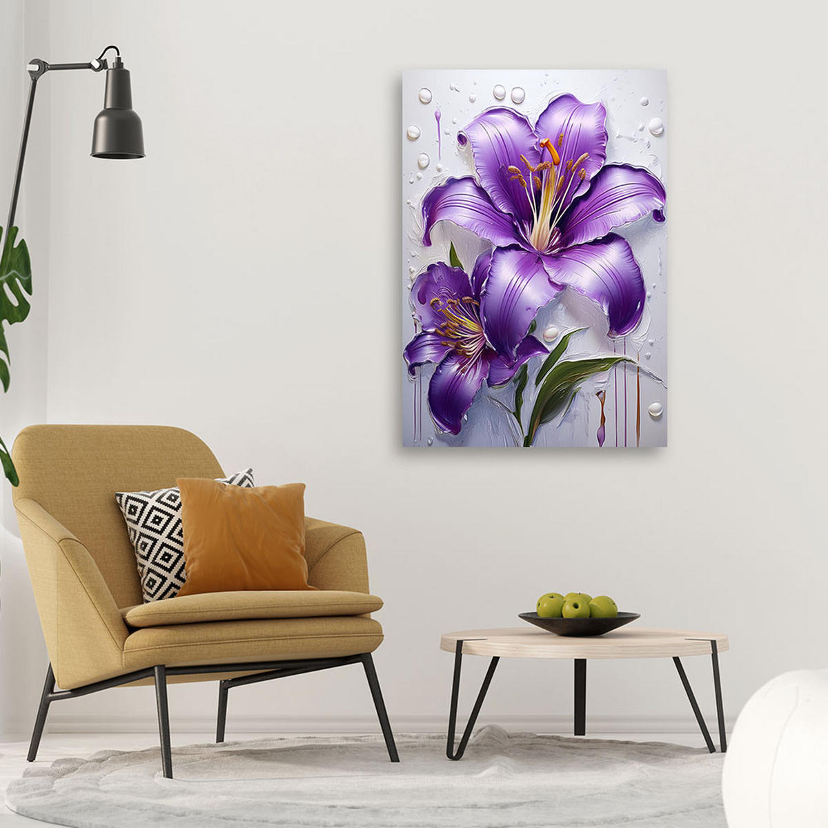 WANDBILD lilienblume lila bemalt - Lila, Textil (40/60cm) - Feeby