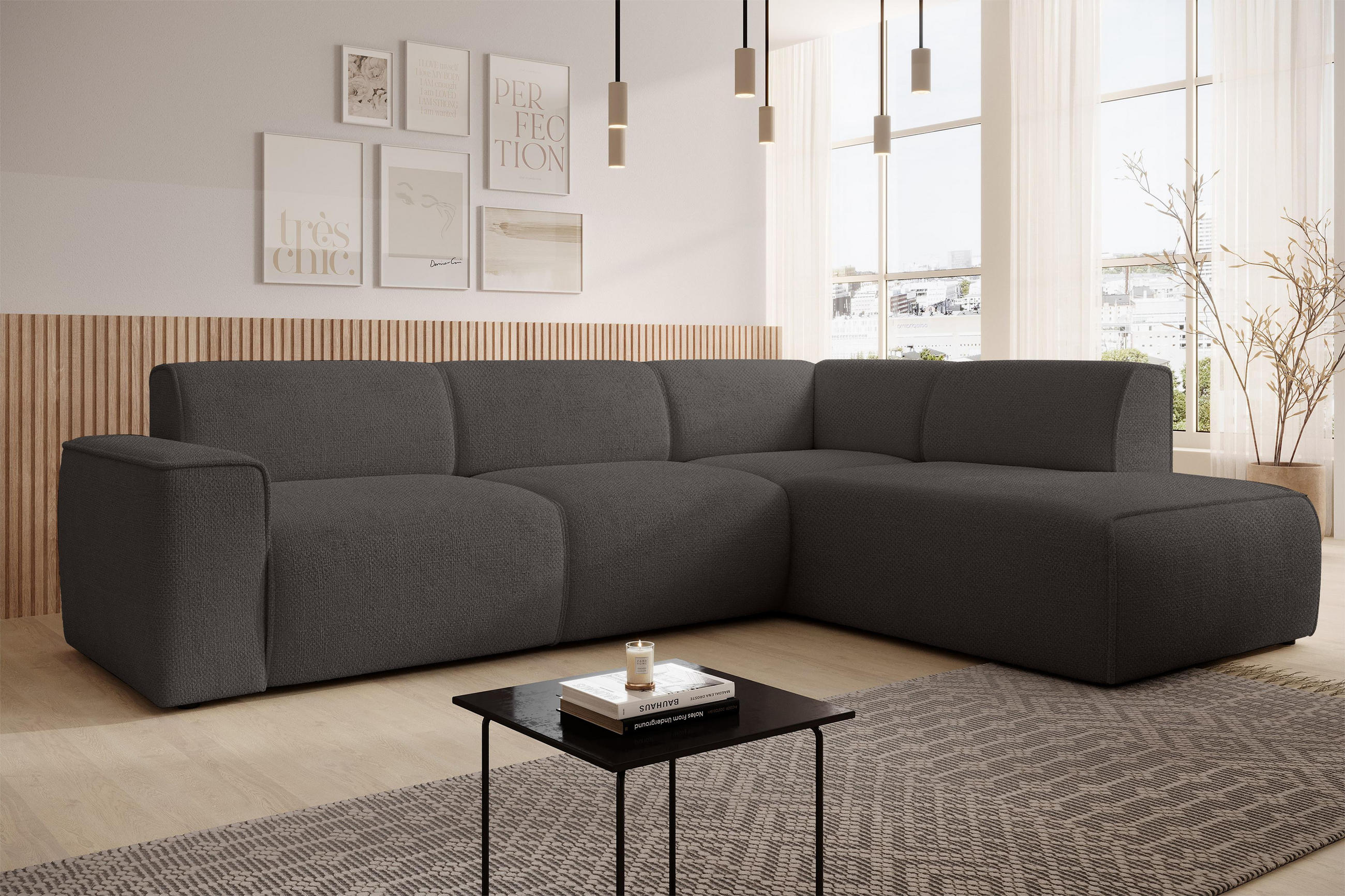 ECKSOFA L Form Didim Grau 292/220/78 cm – großes Sofa stilvoll & bequem R - Schwarz/Grau, Kunststoff/Textil (292/220cm) - AX Living