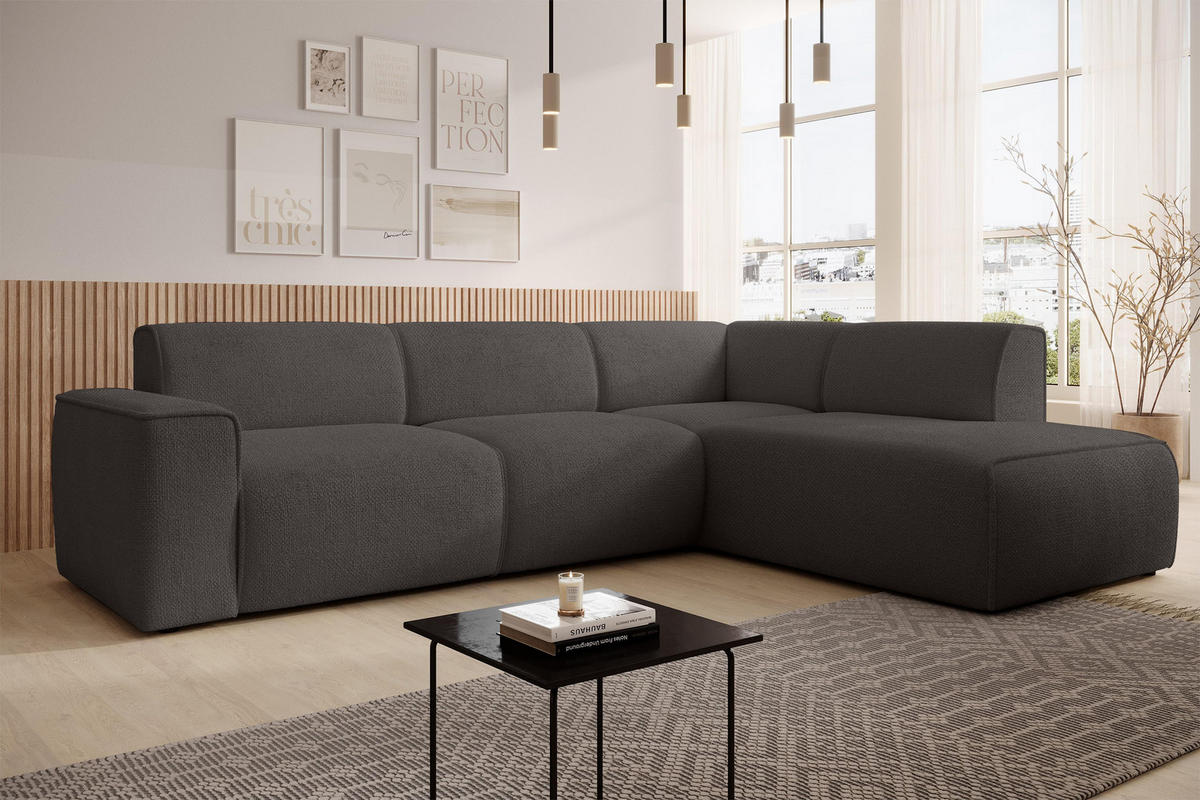 ECKSOFA L Form Didim Grau 292/220/78 cm – großes Sofa stilvoll & bequem R - Schwarz/Grau, Kunststoff/Textil (292/220cm) - AX Living