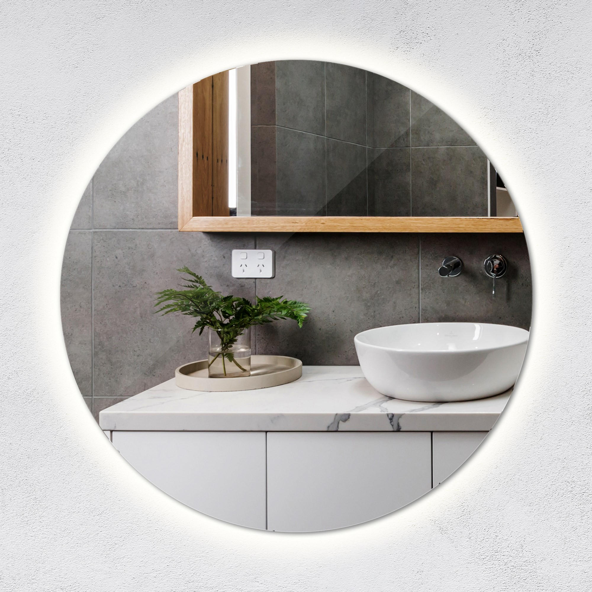 LED SPIEGEL 50 cm Runder Kaltweiß 6500K - Blaugrau, Glas (50/50/2.4cm) - TULUP