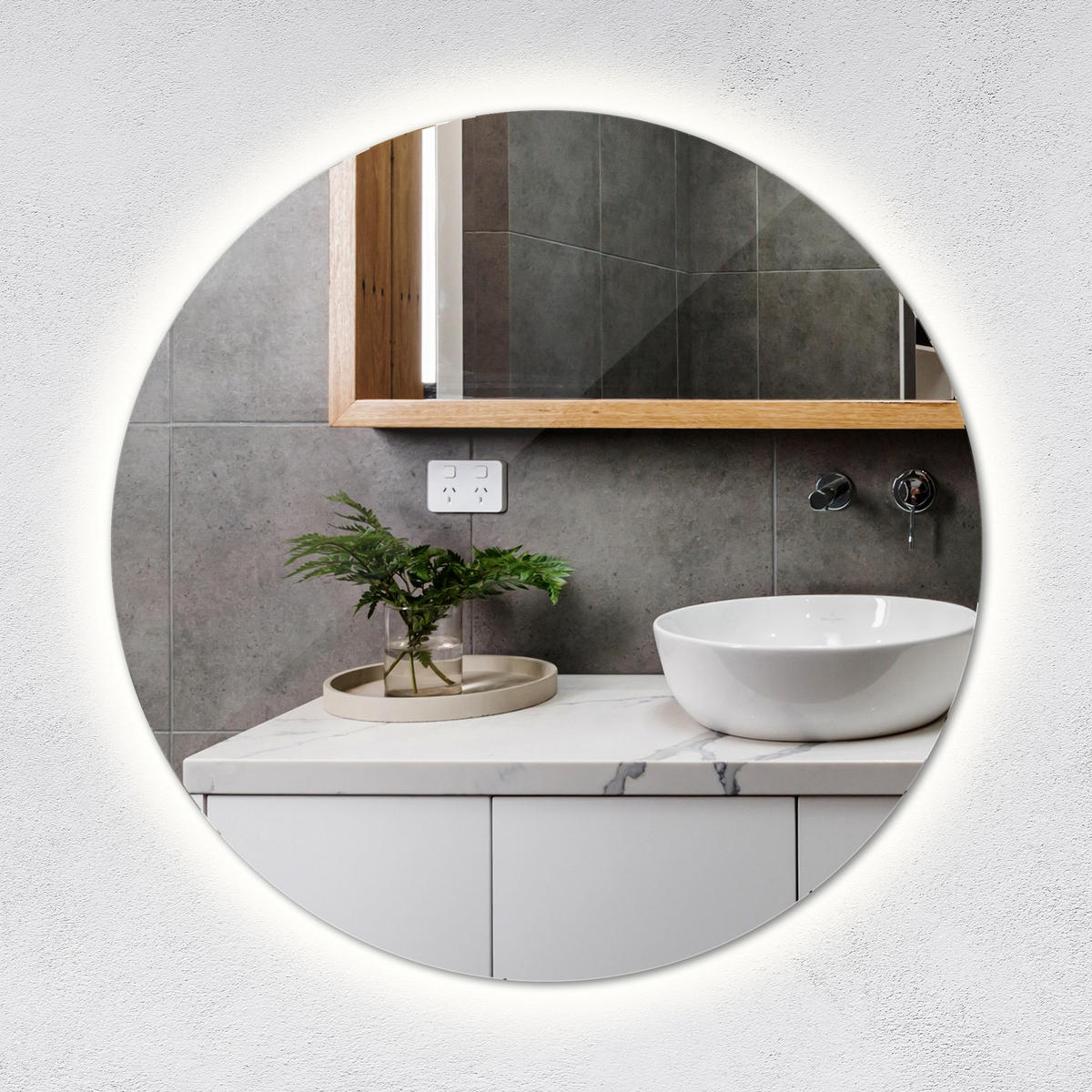 LED SPIEGEL 80 cm Runder Kaltweiß 6500K - Blaugrau, Glas (80/80/2.4cm) - TULUP
