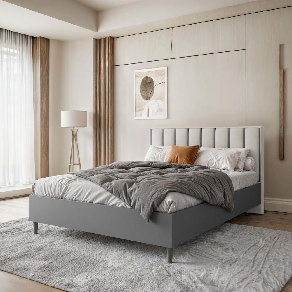 POLSTERBETT Stella 166/211/108 graphit/beige - Beige/Graphitfarben, Holzwerkstoff/Textil (160/200cm) - Beautysofa