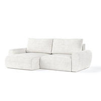 ECKSOFA OMARI mit Schlaffunktion Creme im Neve Stoff - Creme/Schwarz, Holz/Holzwerkstoff (253/153cm) - AltaBeds
