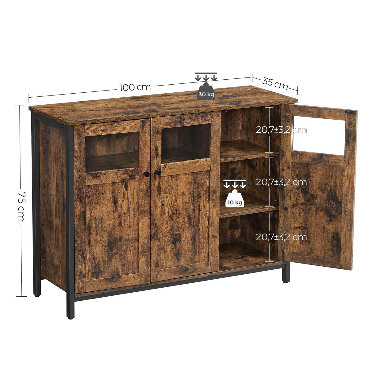 SIDEBOARD - Braun, Holzwerkstoff (35/75/100cm) - Hansiro