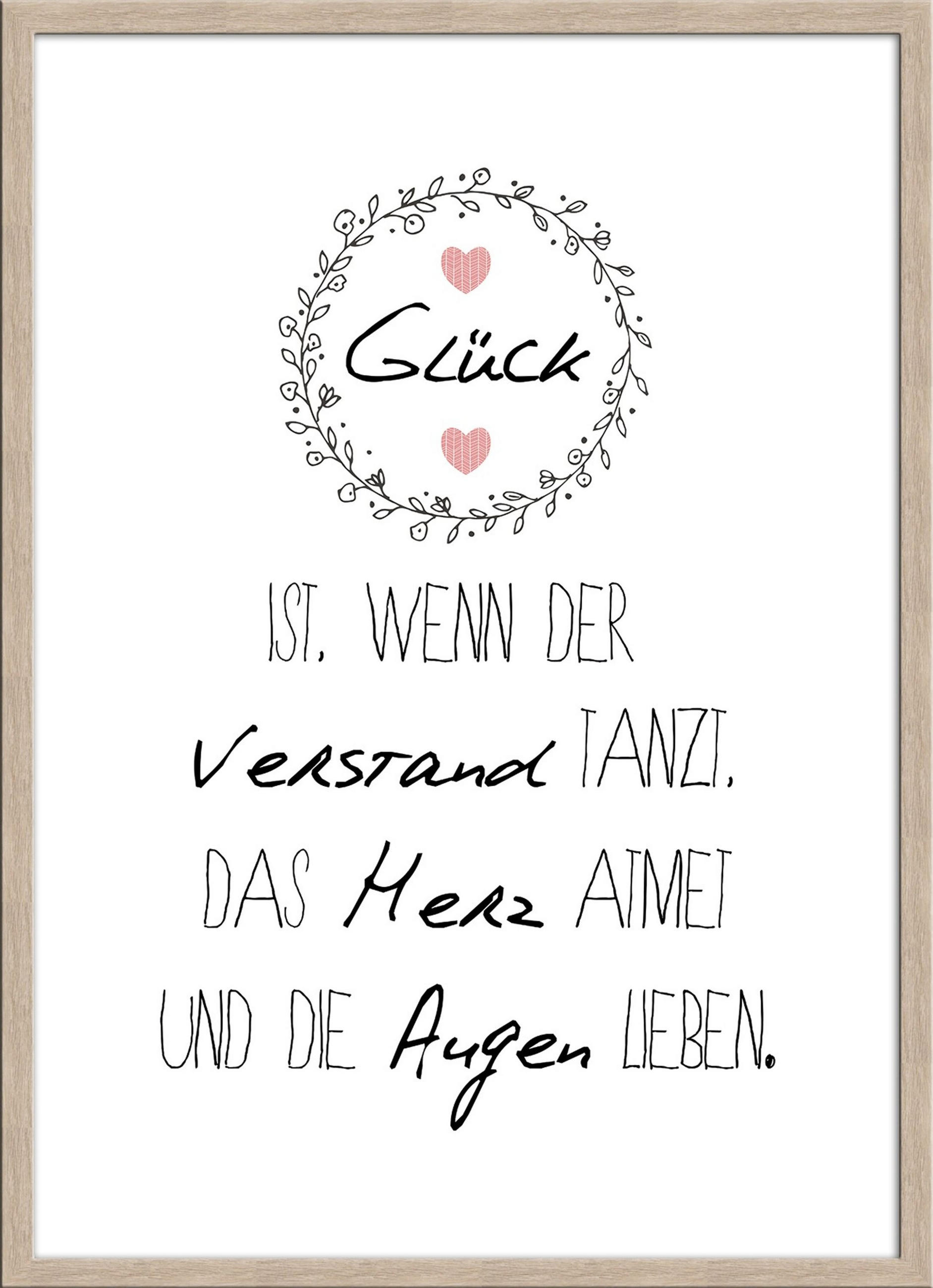 BILD mit Rahmen 51x71 cm Spruch: Glück Liebe - Beige, Holz (51/71cm) - artissimo