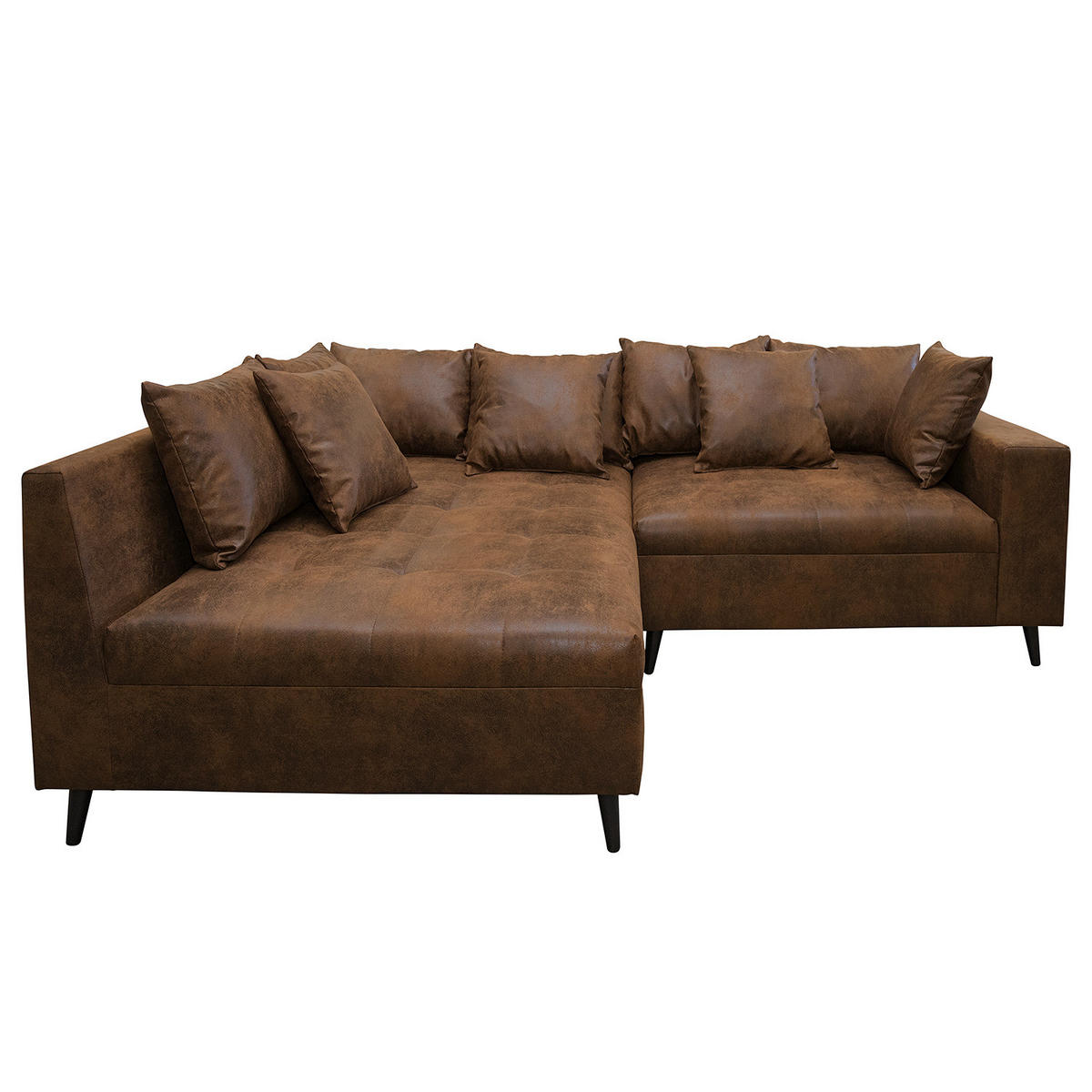 ECKSOFA mit Ottomane und Hocker - Schwarz/Braun, Birkenholz/Textil (247/174cm) - home24