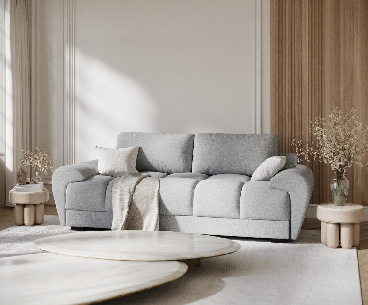3-SITZER SOFA Peebles Hellgrau Webstoff - Hellgrau/Schwarz, Holz/Holzwerkstoff (244/90/101cm) - Maison de Reve