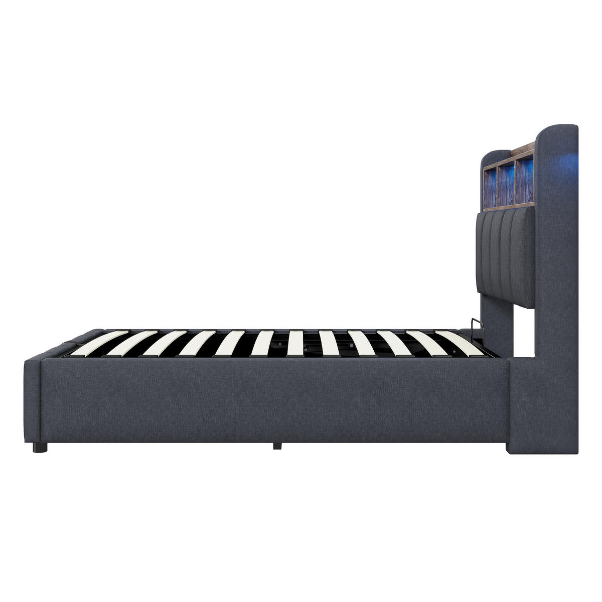 POLSTERBETT 90/200 cm Grau mit LED-Beleuchtung und USB-Anschluss aus Leinenstoff - Grau, Textil (90/200cm) - OKWISH