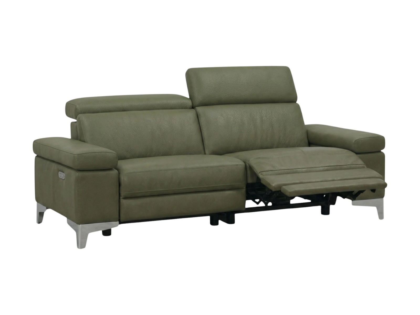 3-SITZER Sofa Talisman Echtleder mit 1 x Relaxfunktion Olivgrün - Olivgrün, Leder/Metall (216/80/100cm)