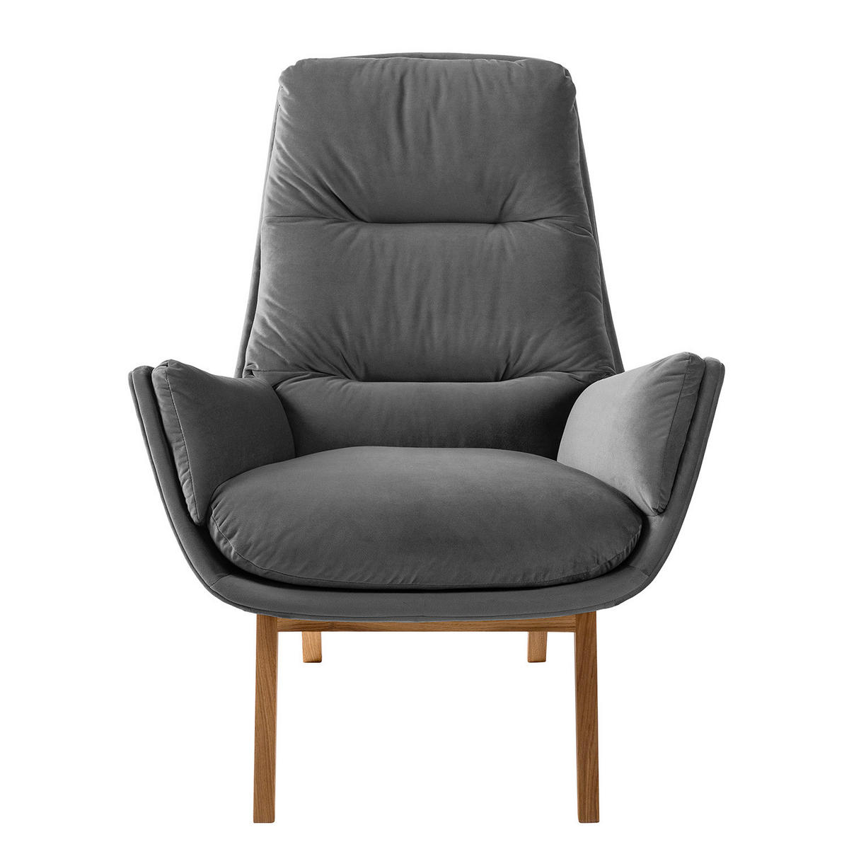 SESSEL mit Holzfüßen - Eichefarben/Grau, Eichenholz/Textil (83/95/97cm) - home24