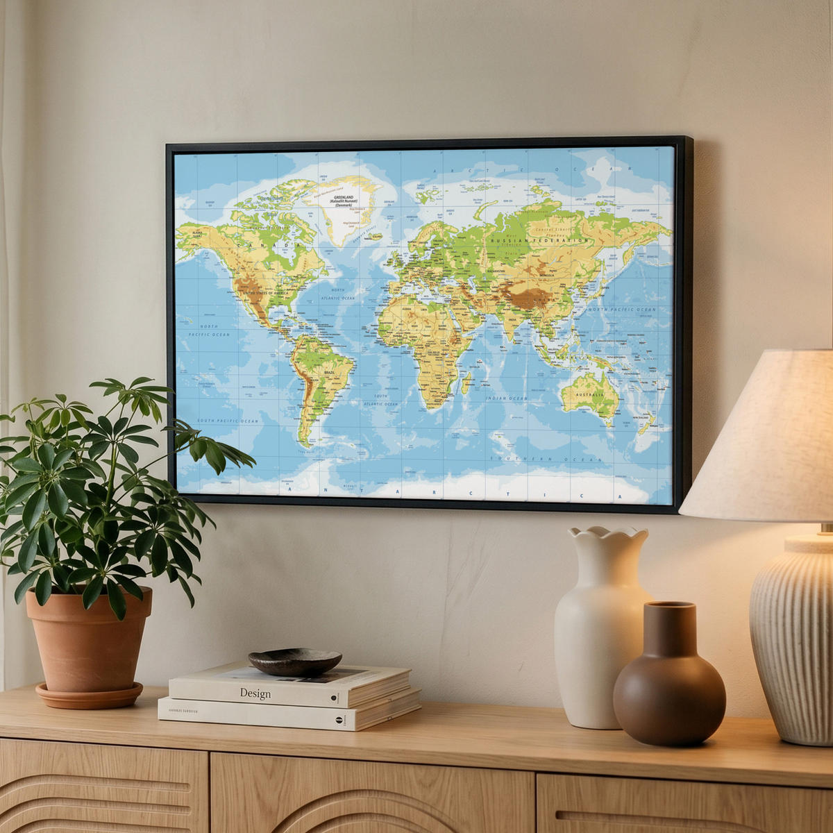 LEINWAND Bilder mit Rahmen - Weltkarte - Statistisch - Blau - Erde - Bildung - 60x40 - Blau, Textil (60/40cm) - MuchoWow