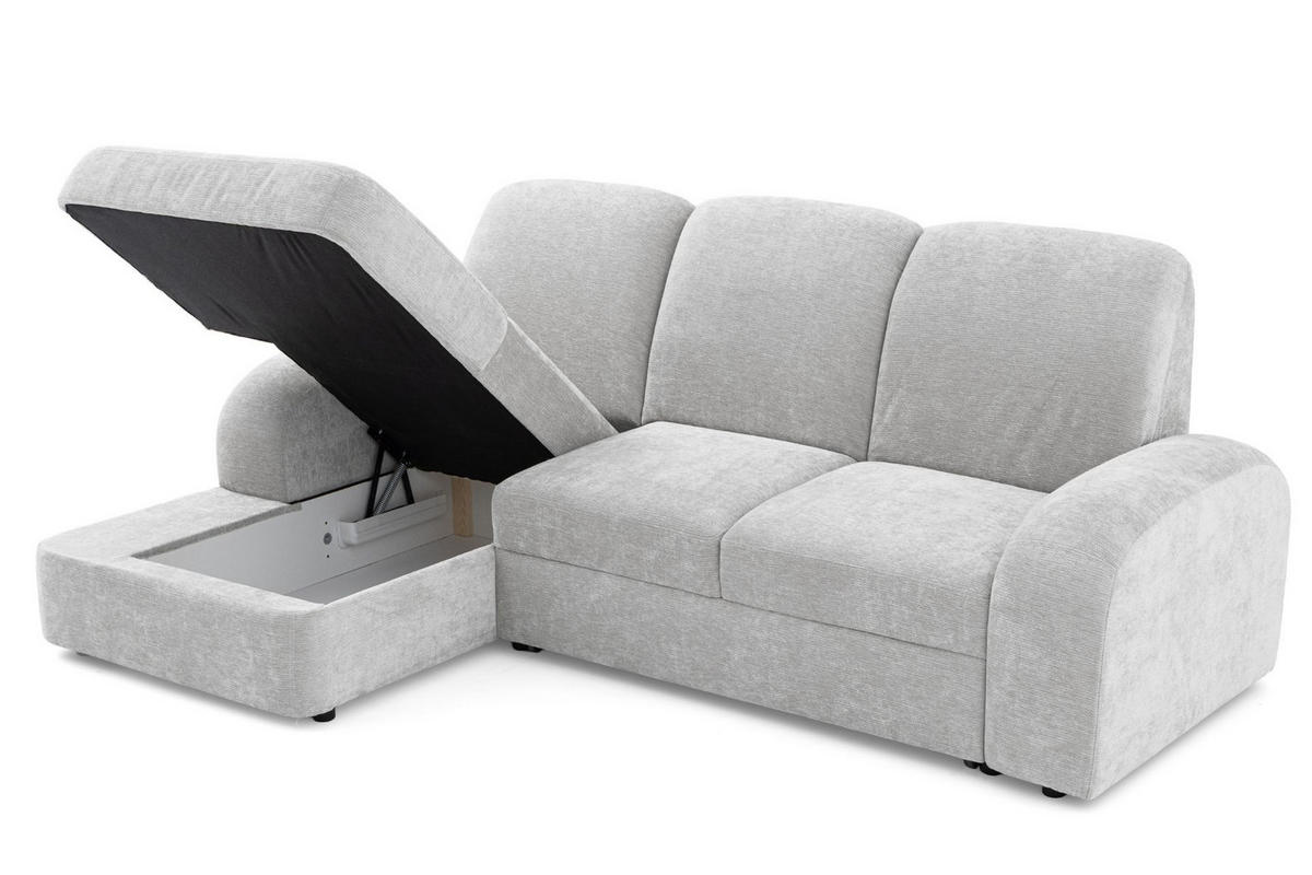 ECKSOFA VIBE S Links mit Schlaffunktion 130x202 Chenille Hellgrau - Hellgrau/Schwarz, Holz/Kunststoff (255/156cm) - Muffo