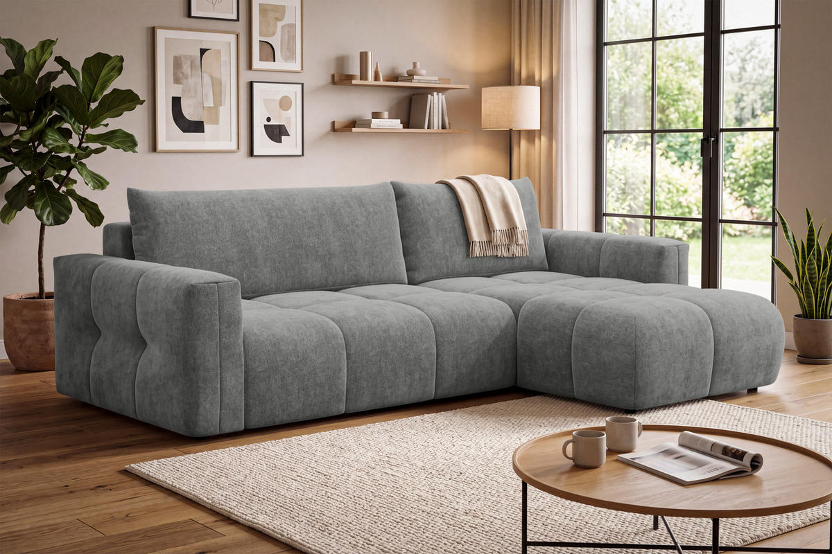 ECKSOFA VERONA 4-Sitzer rechts, Grau - Schwarz/Grau, Holz/Textil (266/173cm) - Courtois Laville