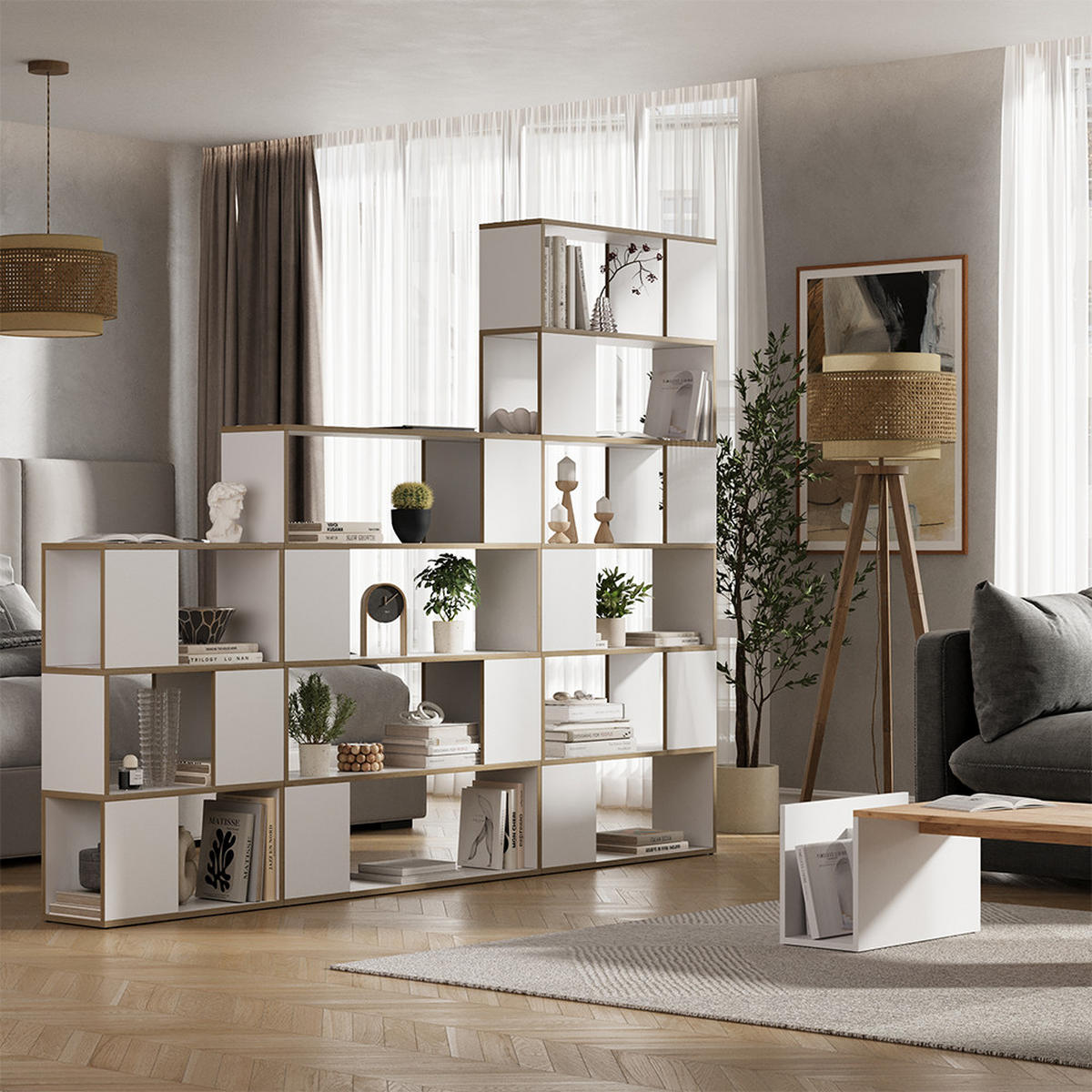 RAUMTEILER Eneos Weiß/Eiche 100 x 124.5 cm - Eichefarben/Weiß, Holzwerkstoff (100/124.5/24cm) - Vicco