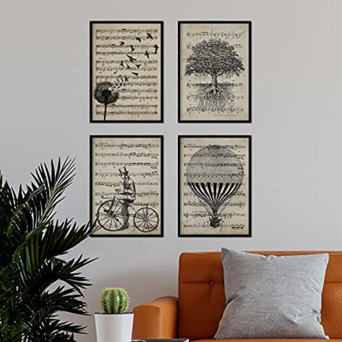 POSTER Set mit 4 Notenblatt A4 Schwarzer Rahmen - Schwarz, Papier (29.7/3cm) - Nacnic