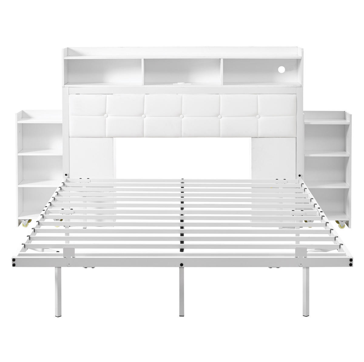 ČALOUNĚNÁ postel 140/190 cm šedá/bílá z kovu s LED osvětlením a nabíjecí stanicí - bílá, kov (140/190cm) - OKWISH