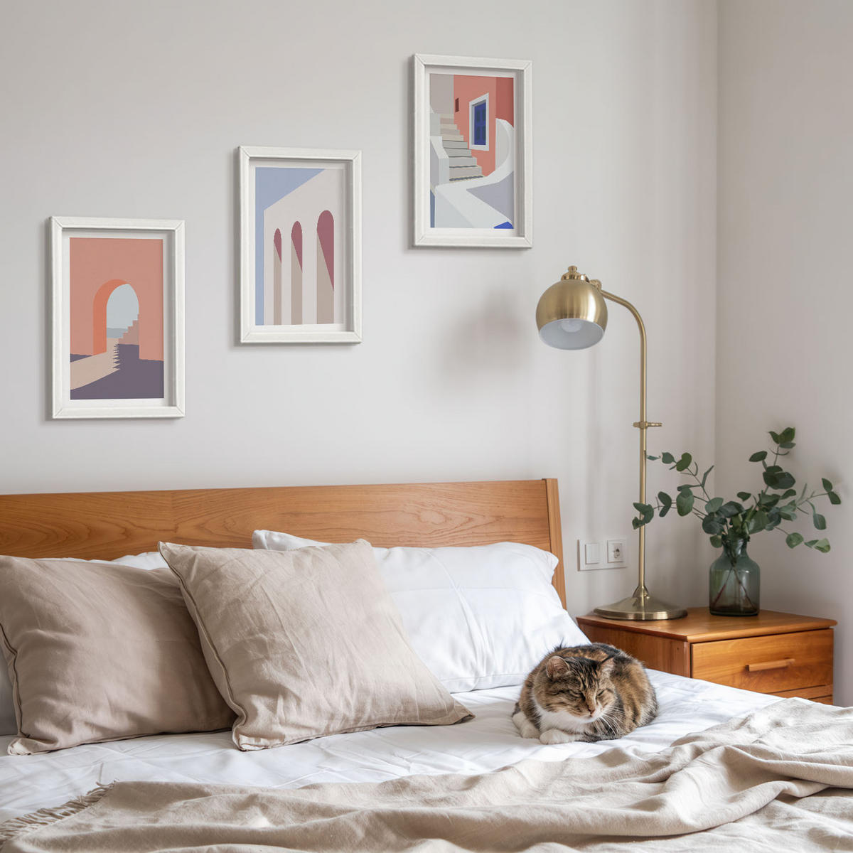 WANDBILDER 3er-Set - 20x30 cm Weißer Rahmen - Minimalistische Architekturillustrationen - Weiß, Kunststoff (20/30cm) - ArtPrintCave