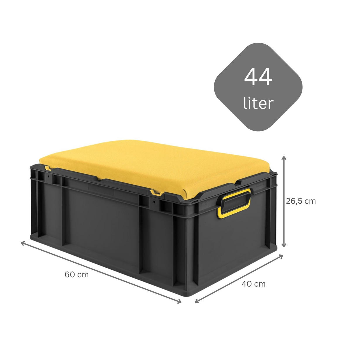 EUROBOX NextGen Seat Box Gelb, HxBxT 26,5x40x60cm, 44 Liter, Griffe geschlossen, Schwarz - Schwarz, Kunststoff (40/26.5/60cm) - PROREGAL