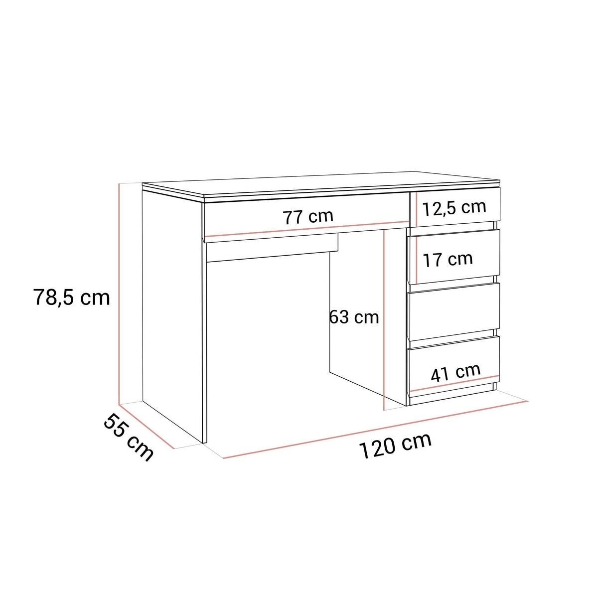 SCHREIBTISCH AURORA KASCHMIR mit Schubladen - Kaschmir, Holzwerkstoff (55/120/78cm) - Lookway