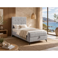 BOXBETT K15 Single SLIM mit Bettkasten & Bonell-Federkern inkl. Topper - Hellgrau, Holz/Textil (200/90cm) - Best For Home
