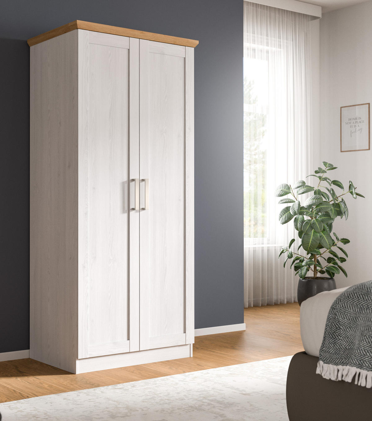 KLEIDERSCHRANK weiß Lärche, Eiche Artisan 2-türig 84 cm, Drehtürenschrank im Landhaus-Stil - Beige/Lärchefarben, Holzwerkstoff/Kunststoff (84/185/54cm) - Inn.Furn