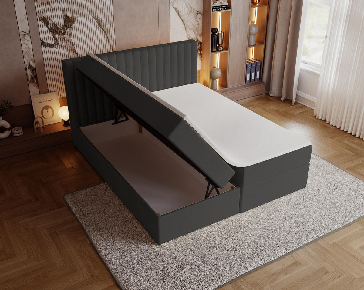 BOXSPRINGBETT 140x200 Daliro, Samt, Bettkasten, Matratze H3, Dunkelgrau - Dunkelgrau, Holz/Textil (140/200cm) - Emporius