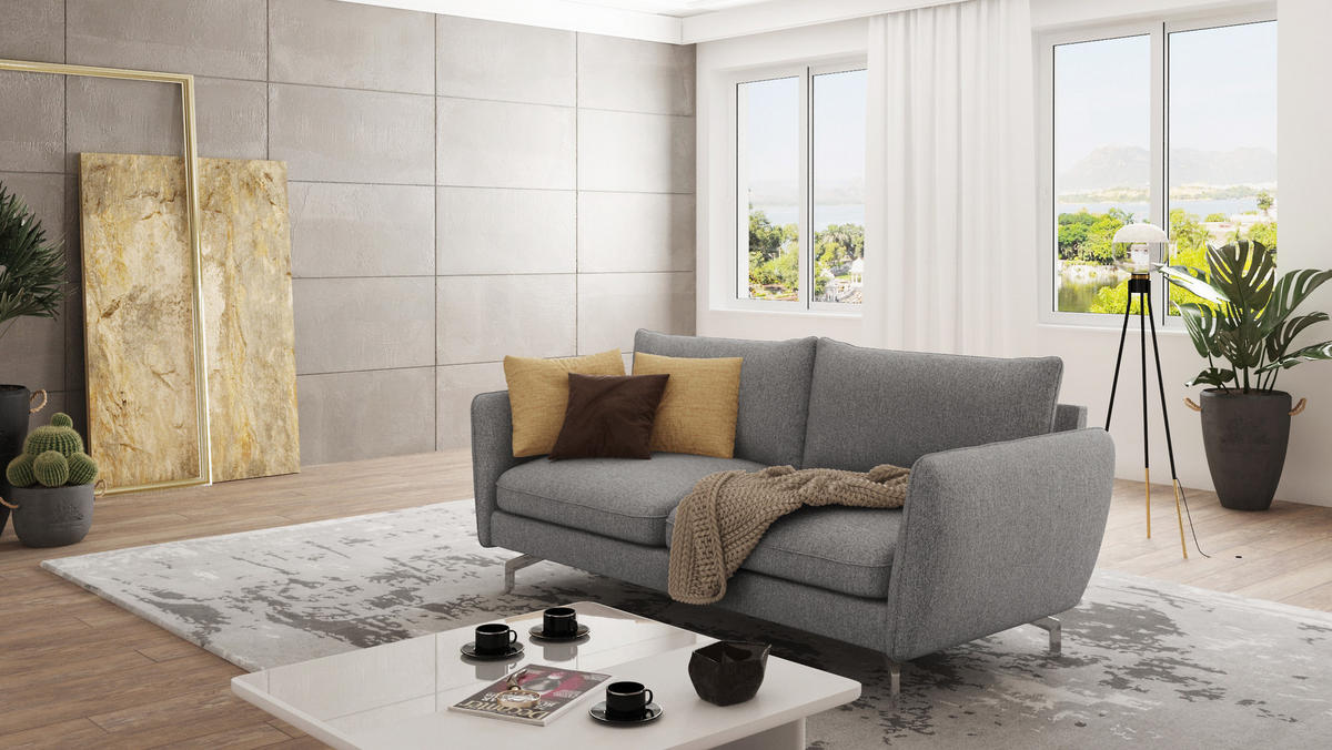 3-SITZER-SOFA Elou Grau Microfaser - Chromfarben/Grau, Holz/Textil (203/87/92cm) - S-Style Möbel