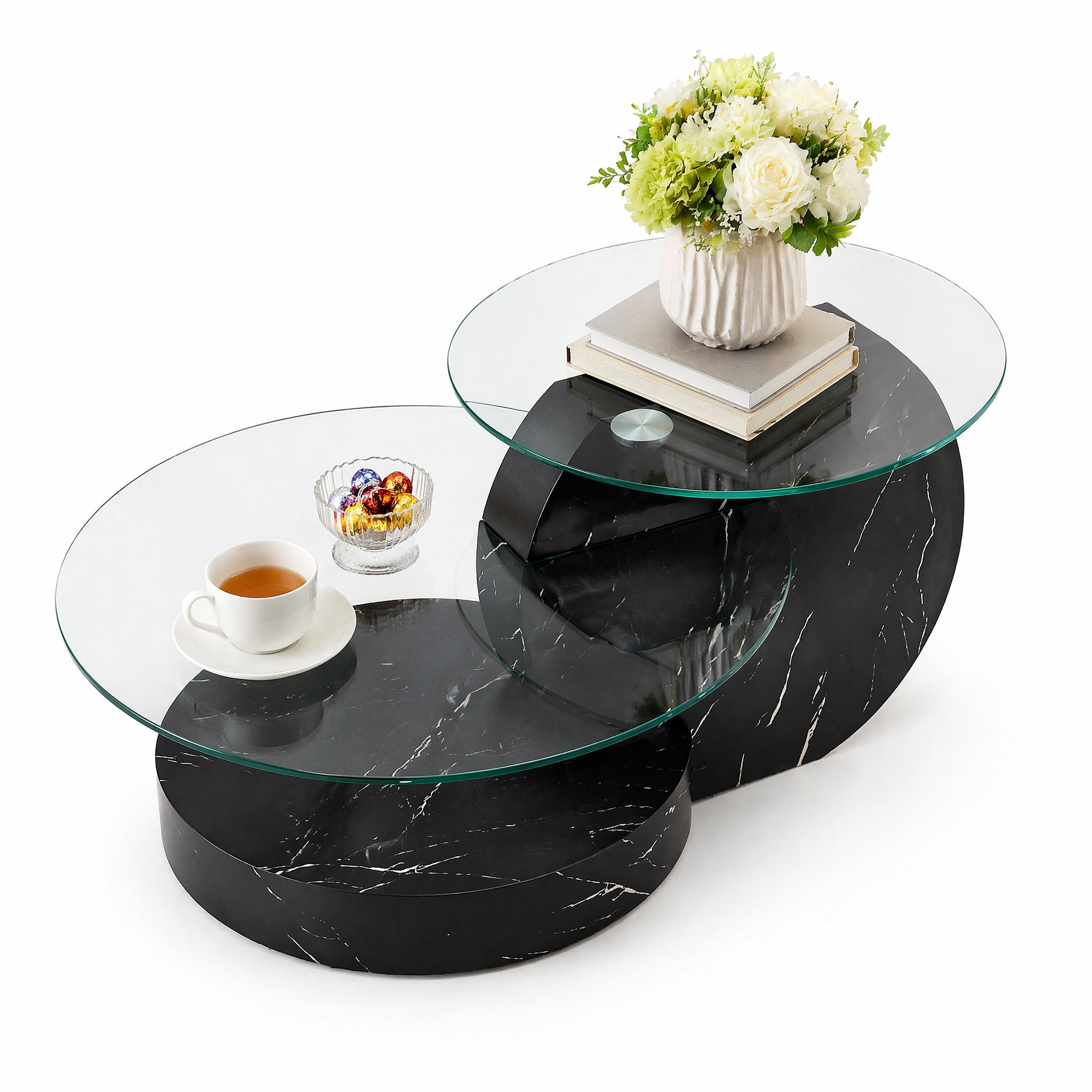 COUCHTISCH in Schwarz Wohnzimmertisch mit zwei Ebenen aus Sicherheitsglas für Wohnzimmer, B90/T70/H44 cm - Transparent/Schwarz, Glas/Holzwerkstoff (89.9/89.9/43.2cm) - STILVORA