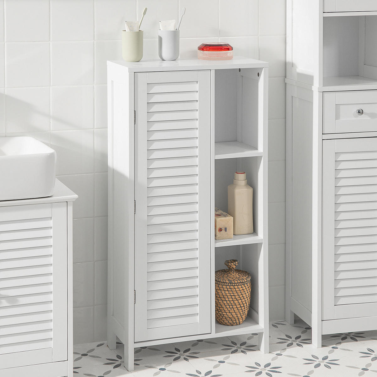 BADEZIMMERSCHRANK Weiß - Weiß, Holzwerkstoff (48/96/24cm) - SoBuy