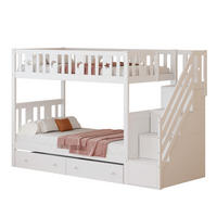 ETAGENBETT Kinderbett 90/200/90/200 cm aus Massivholz mit Stauraumtreppe und 2 Schubladen Weiß - Weiß, Holz (90/200cm) - Modenvie